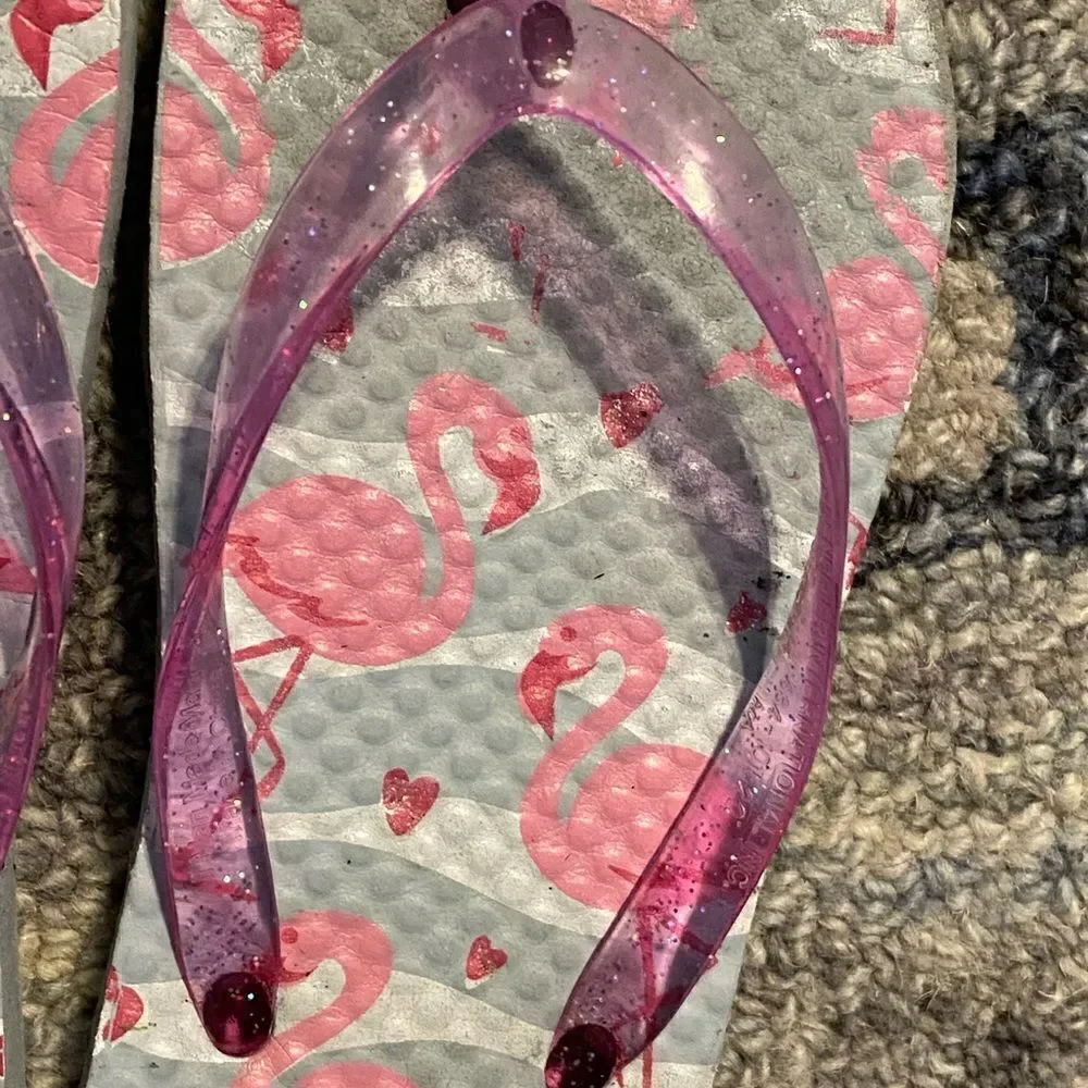Girls flamingo flip flops with glittery strap